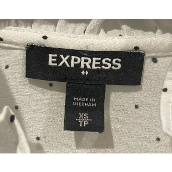 EXPRESS Slim Polka Dot Ruffle Neck Antique White Blouse - Picture 2 of 6